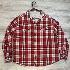 Woolrich Oversized Flannel Shirt Men's X Large Red Plaid Double Pocket Button Up